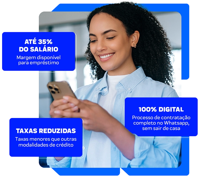 Mulher segurando um aparelho celular e sorrindo